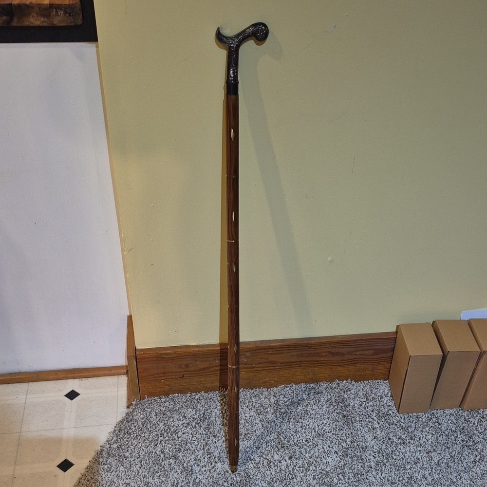 Decorative Collapsible Wooden Walking Stick with Metal Handle, Detachable, Brown