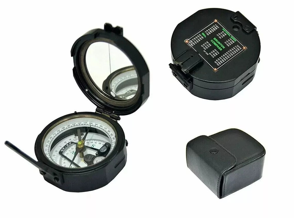Working Brass Brunton Pocket Vintage Compass With Leather Case 100%