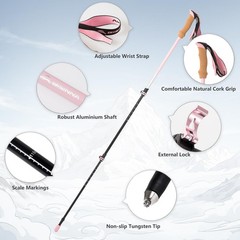 Bisinna Hiking/Trekking Poles, 135cm Telescopic, Aluminium, Cork Handle, 2pcs, Unisex
