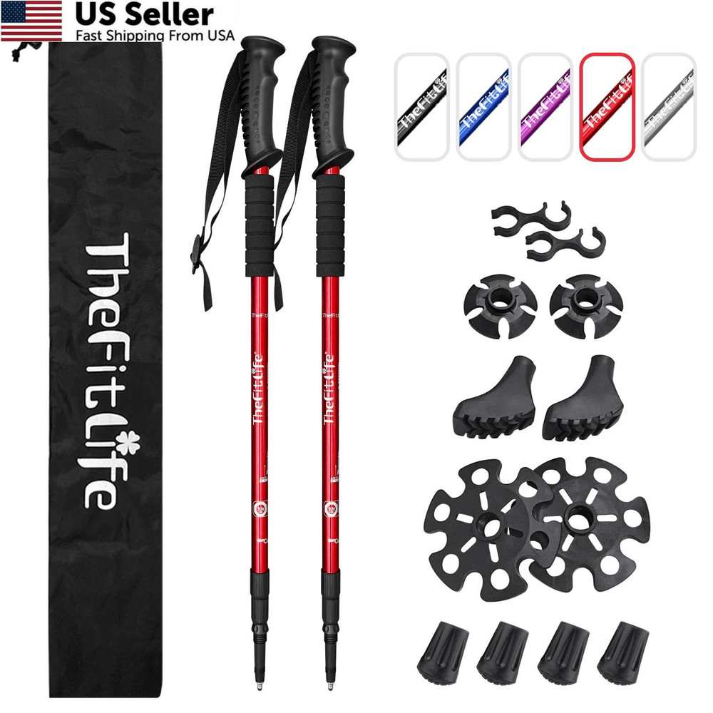 TheFitLife Nordic Walking Trekking From 26″ (65 cm) to 51.2″ (130 cm), Red