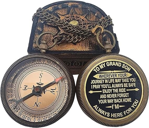 Compass with Authentic Leather Case Brass Compass Directional Compass