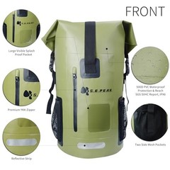 SEPEAK Waterproof Dry Bag Backpack IPX6, Roll-Top Closure Bag Boating 35L Green