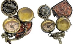 Gift for Grandson Brass Compass Engraved Quote – Memory Present to Leather Case