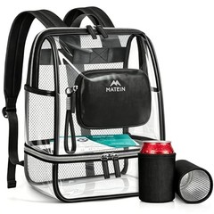 CLASSIC TPU Clear Backpack Stadium Approved, Dual-Layer Clear Stadium Black