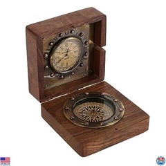 Vintage-Inspired Brass Sundial Compass with Rosewood Box – Nautical Decor Gift
