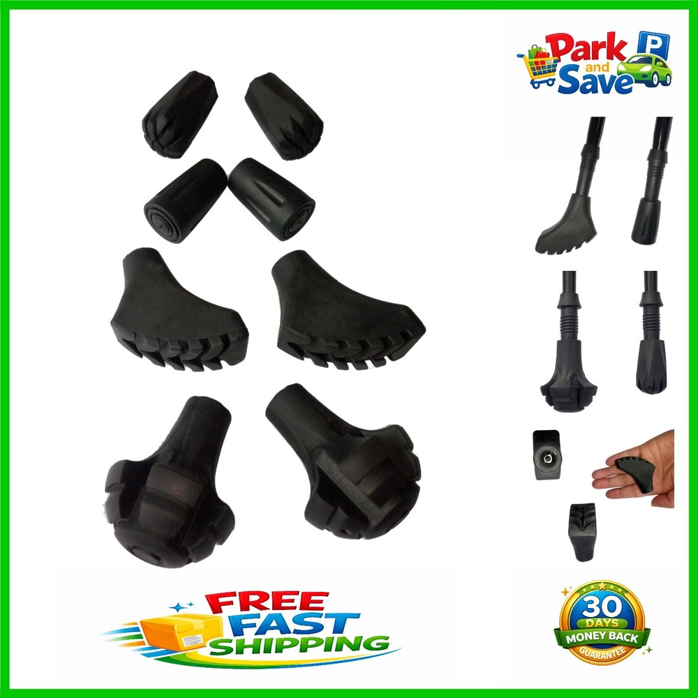 Enhanced Grip Trekking Pole Tips – 4-Pair Set of Long-Lasting Rubber Protectors