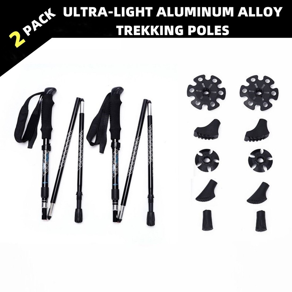 2 Pack Trekking Poles Collapsible Hiking Walking Sticks Telescopic Ultralight