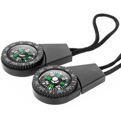 ASR Outdoor Black Zipper Pull Mini Pocket Compass Survival Gear, 2pk