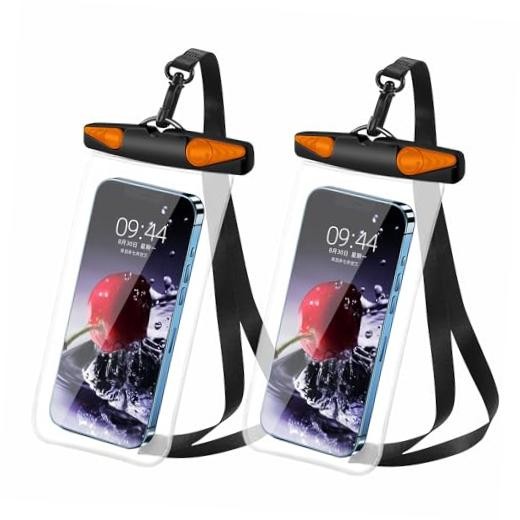 Waterproof Phone Pouch, Waterproof Phone Case with Lanyard for Black Orange