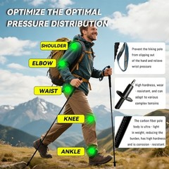 OK HEALING 5-Section Folding 3K Carbon Fiber Trekking Poles Hiking Walking Stick