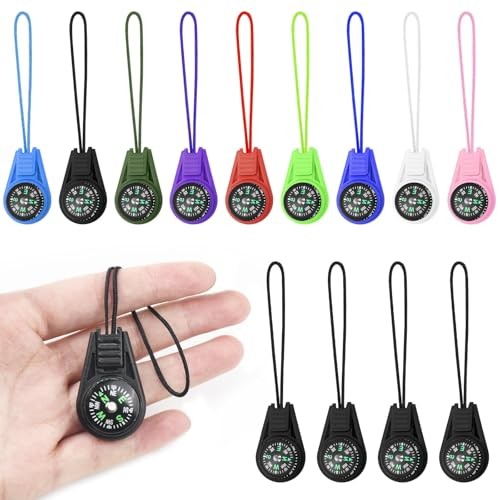 Mini Compass for Kids Keychain, Small Bulk Multi-Color Outdoor Camping 12 Pcs