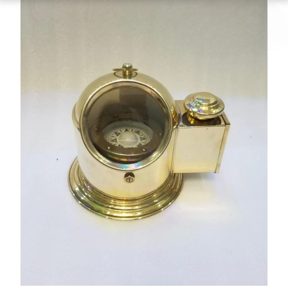 Custom Engraved Brass Binnacle Compass with Floating Gimbal & Oil Lantern