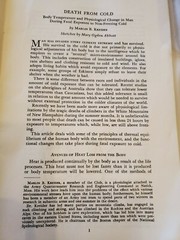 APPALACHIAN MOUNTAIN CLUB ARTICLE – APPALACHIA ISSUE JUNE,1960 “DEATH FROM COLD”