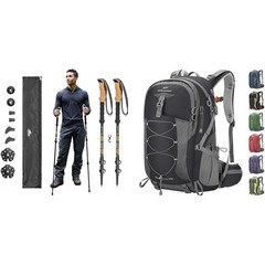 Durable Aluminum Trekking Poles Adjustable 26-54 inch W/ Backpack Waterproof 40L