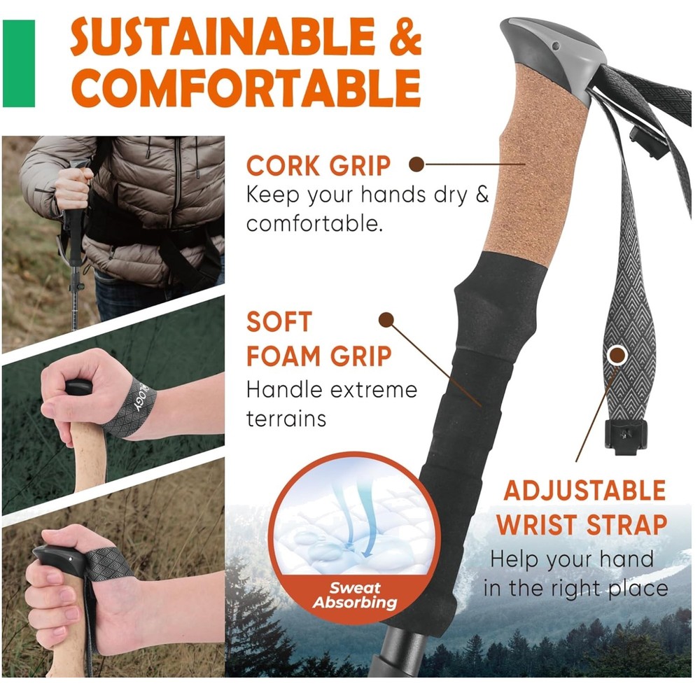 Compact Foldable Hiking Poles – Adjustable Height