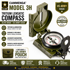 New Cammenga Model 3H Tritium Lensatic Compass Olive Drab US Army Issue Pouch..