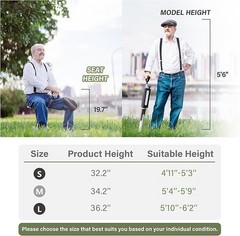 STEP2GOLD Ta-Da Chair Series 2 Portable Walking Stick | MEDIUM 34.2″ | BLACK