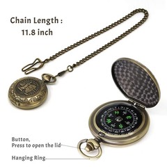 Classic Antique Finish Pocket Compass with Chain | Copper Survival Compass