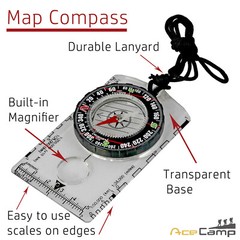 Liquid Filled Compass – Map Compass – Boxed W/Lanyard – Glass + Scale