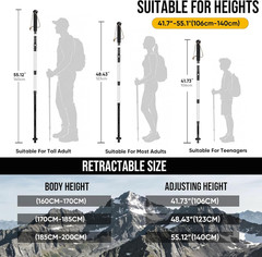 LED Smart Lighting Trekking Pole, Tactical Survival Hiking Stick, Height Adjusta
