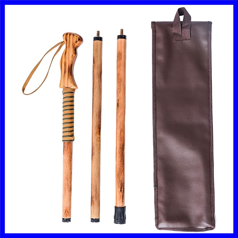 3-pc Detachable Hardwood Walking Stick Pine Handle with Compass Nature Color,…