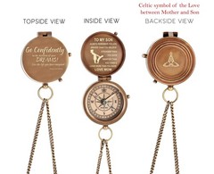 Engraved Brass Compass Gift For Son From Mom Inspirational Leather Case