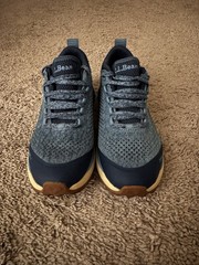 L.L. Bean Women’s Knit Low Top Lace-Up Sneakers Blue Gray Tan Rubber Sole