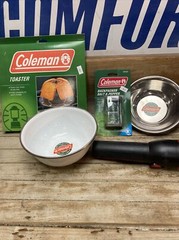 Coleman NOS Collectibles Dishes Salt Shaker Toaster Flashlights Lot Of (5)