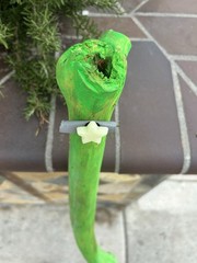 Handmade Neon Green Hiking Stick With Glow In the Dark Star And Green Rope