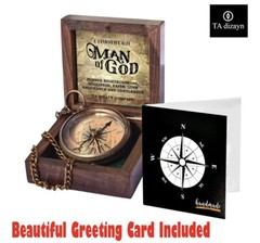 Solid Brass Directional Engraved Compass W/ Box, Man Of God 1 Timothy 6:11