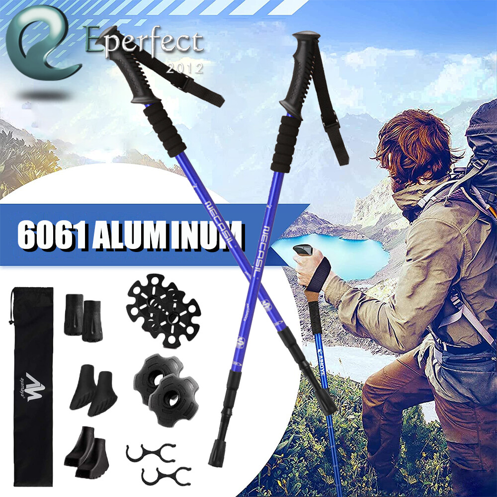 1 Pair Trekking Walking Hiking Sticks Anti-shock Adjustable Alpenstock Poles