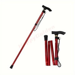 Folding Four-section Aluminum Alloy Trekking Pole Cane Golden Adjustable Height
