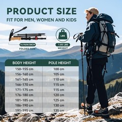 Carbon Fiber Trekking Poles – Lightweight Collapsible Hiking Poles, 2 PCS Nor…