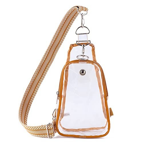 Clear Bag Stadium Approved, Clear Sling Bag with Embroidered Strap Khaki
