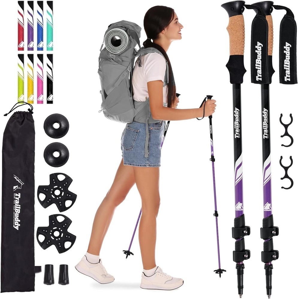 TrailBuddy Adjustable Hiking Poles for Snowshoe & Backpacking, Plum Purple – NIB