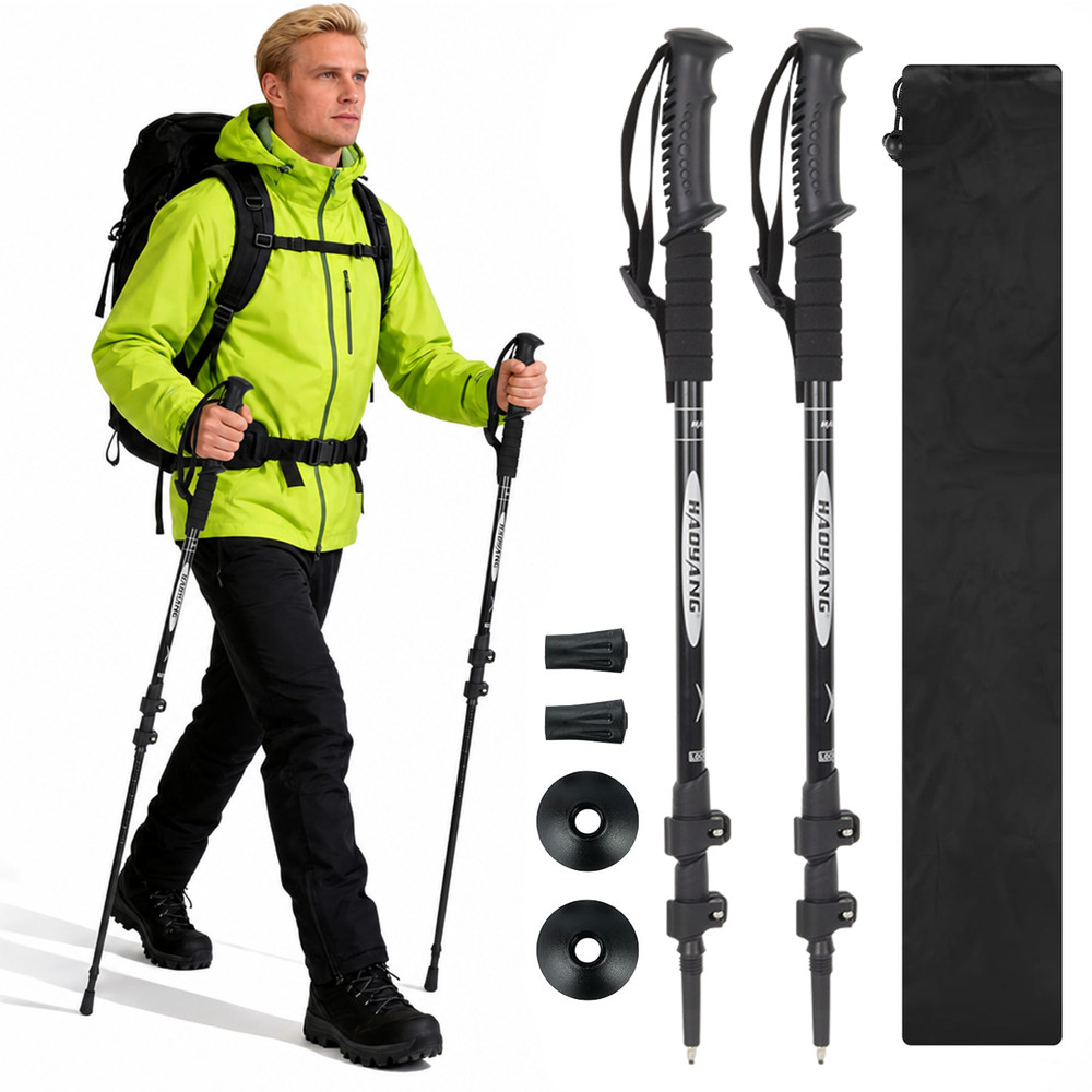 2PC Trekking Poles Nordic Walking Hiking Sticks Anti-shock Adjustable Alpenstock