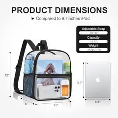 Clear Backpack Stadium Approved 12X11x6, Waterproof Clear Bag Stadium