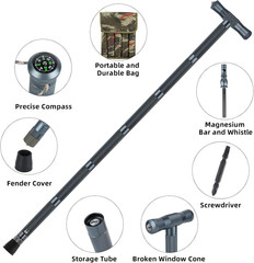 H3 Tactical Walking Stick, 6-8 Section Adjustable Hiking Staff | 6061-T6 Aluminu