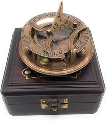 Antique Nautical Brass Sundial Compass Gilbert & Sons with Wooden Box
