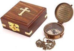2 Inch Brass Compass With Wooden Box Hiking & Camping Compass Nautical Engraved
