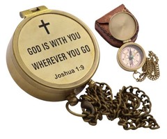 God’s Way, Joshua 1:9, Solid Brass Directional Engraved Compass, Baptism Gift…