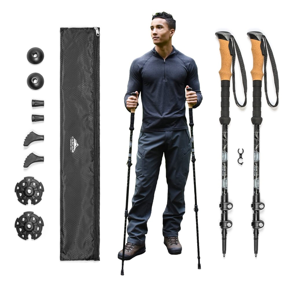 Lightweight Aircraft-Grade Aluminum Trekking Poles Extended Down Grip 2 Count