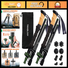Lightweight Adjustable Trekking Poles with Cork Grip – Compact Hiking Sticks for