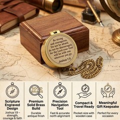 Solid Brass Directional Engraved Compass Baptism Gifts Christian Boys Girls