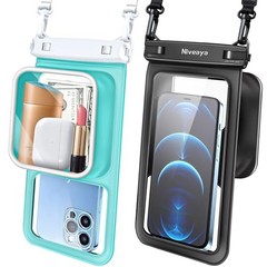 2 Pack IPX8 Waterproof Phone Pouch, Large Space Cell Phone Pouch Black + Green