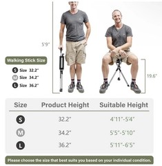 STEP2GOLD Ta-Da Chair Series 2, Portable Trekking Hiking Pole – 36.2” Black