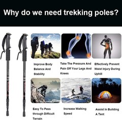 Hiking Trekking Poles, 2 Pack Collapsible, Lightweight, Anti Shock, Walking S…