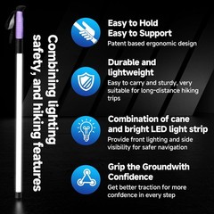 LED Illuminated Hard Hiking Pole with USB Charging, 2-in-1 Function, 2 Pack