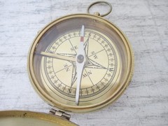 Vintage 3 Inch Compass Used Working with Red Velvet Pouch Unbranded