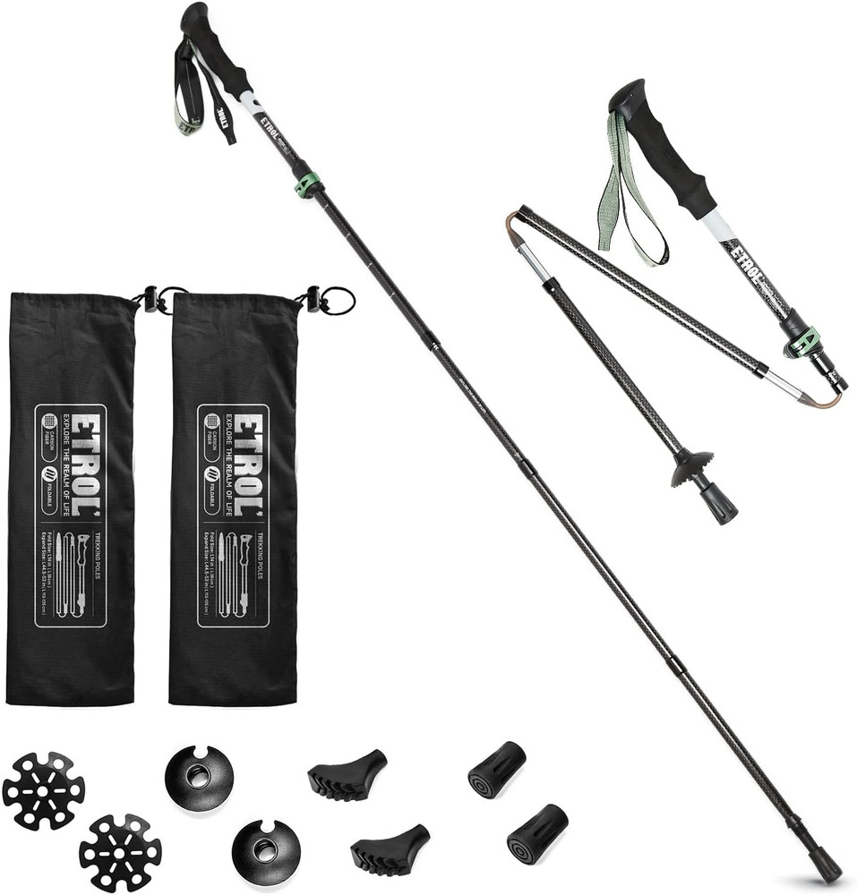Carbon Fiber Hiking Poles – 2 PC Ultra Lightweight / 0.5LB Collapsible Hiking &